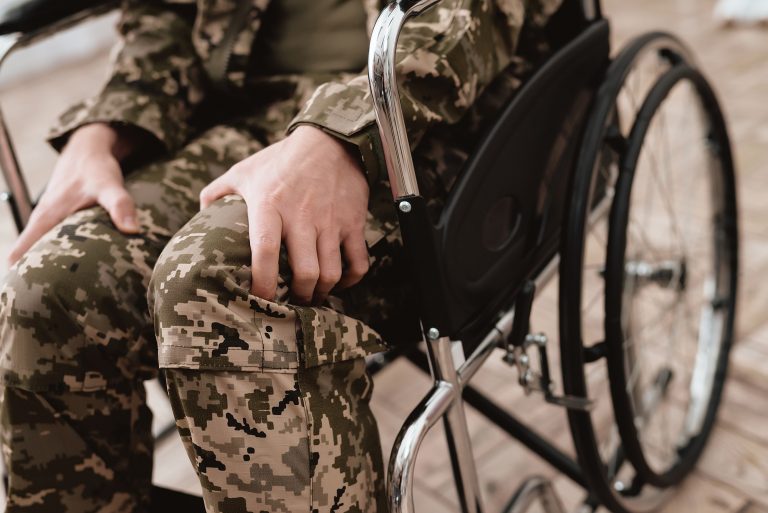 Army, Navy, Air Force Injury and Accident Compensation - Veteran in wheelchair Reading Personal Injury Solicitors